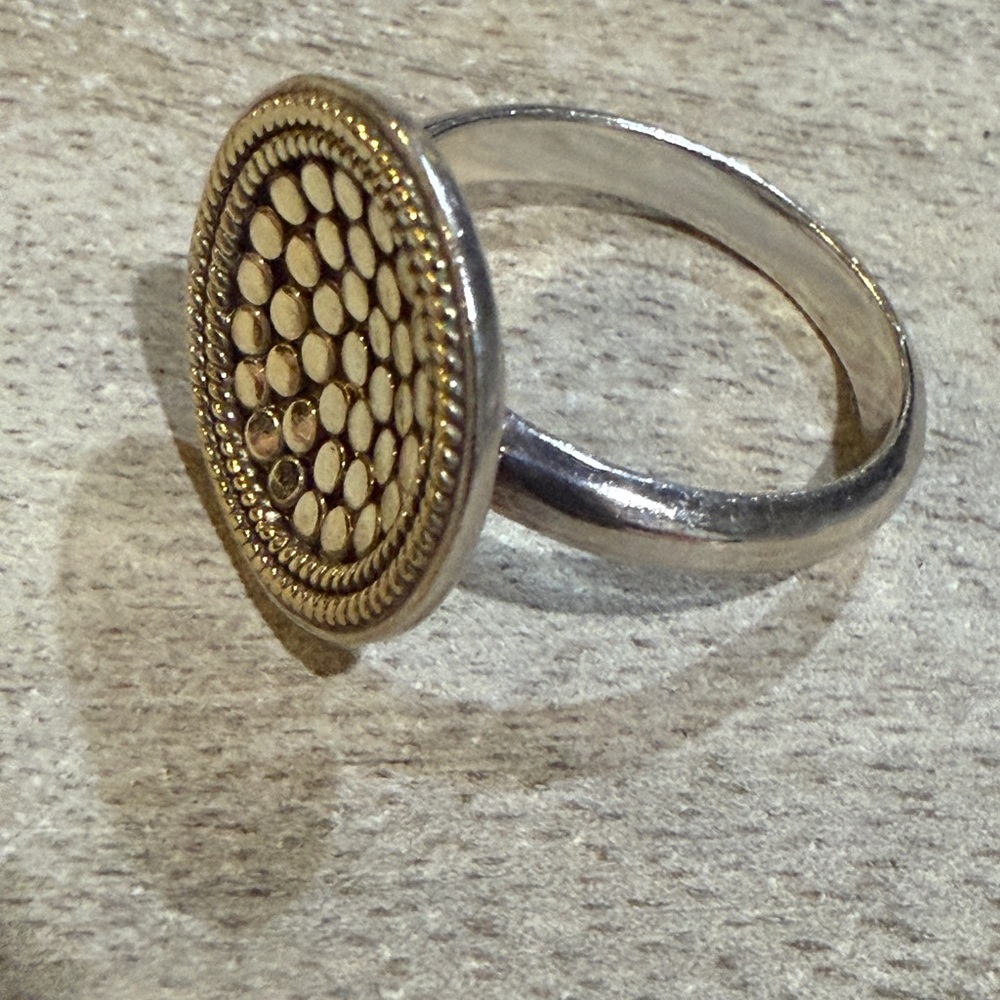 Anna Beck Sterling Silver 925 & Gold Tone Designer Signed Dots Ring Size 9